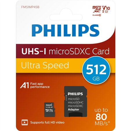 Philips MicroSDXC Card     512GB Class 10 UHS-I U1 incl. adatt.