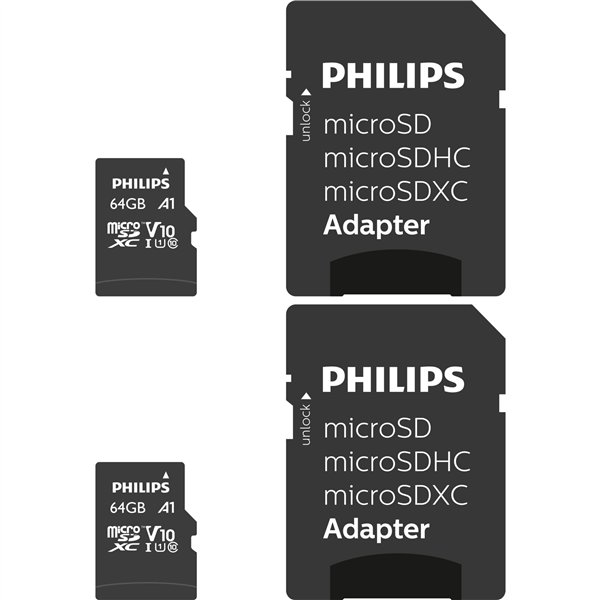 Philips MicroSDXC 2-Pack    64GB Class 10 UHS-I U1 incl. adatt.