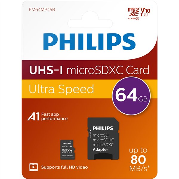 Philips MicroSDXC 2-Pack    64GB Class 10 UHS-I U1 incl. adatt.