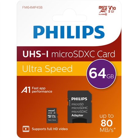 Philips MicroSDXC 2-Pack    64GB Class 10 UHS-I U1 incl. adatt.