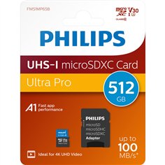 Philips MicroSDXC Card     512GB Class 10 UHS-I U3 incl. adatt. 2