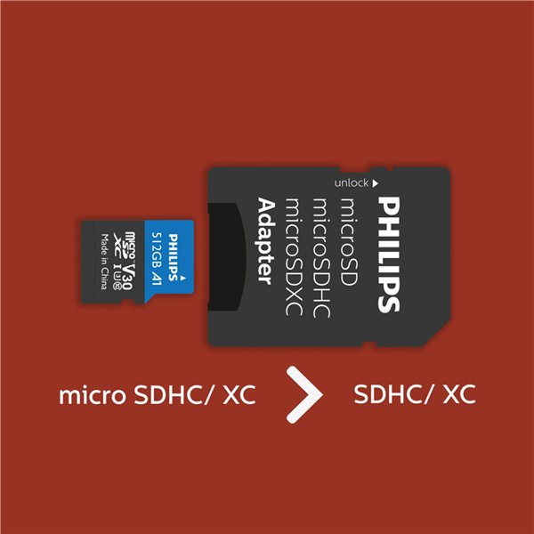 Philips MicroSDXC Card     512GB Class 10 UHS-I U3 incl. adatt.