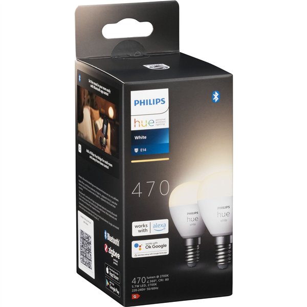 Philips Hue LED lampada E14 2pz kit 5,7W 470lm bianco Luster