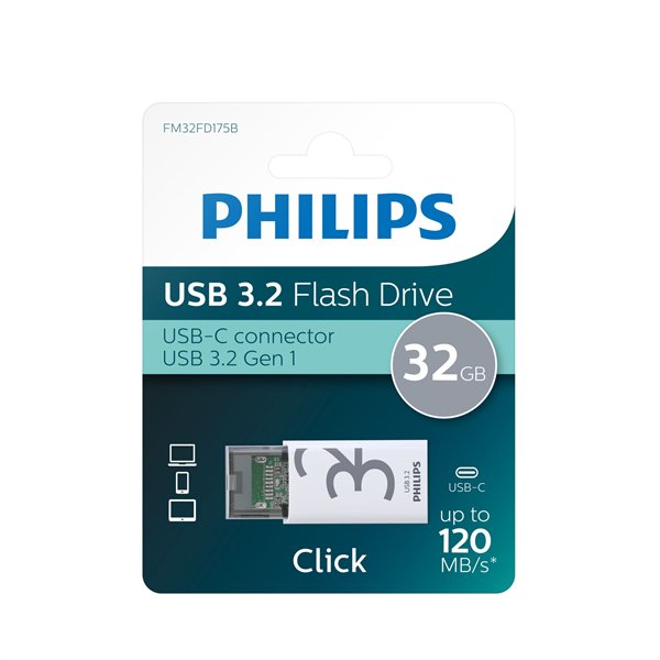 Philips USB 3.2             32GB Click Series Gen 1 USB-C