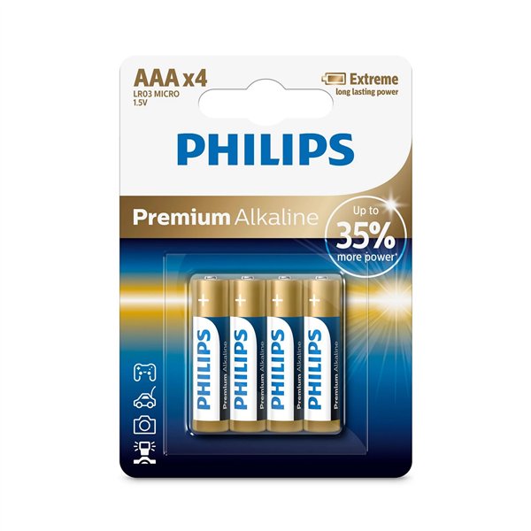 1x4 Philips Premium Alkaline AAA batteria