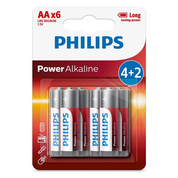 1x6 Philips Power Alkaline AA batteria Promo Pack