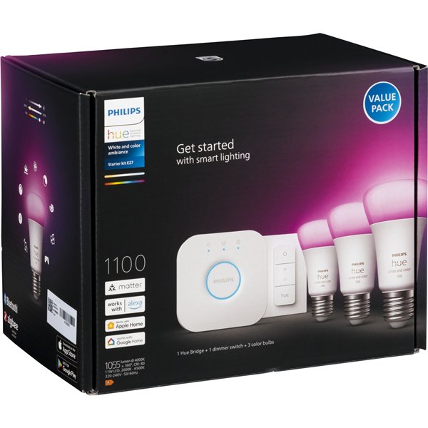 Philips Hue LED lampada E27 conf da 3p. White Color Amb. + Set