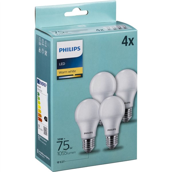 Philips LED lampadina E27 set 4pz 10W (75W) 2700K