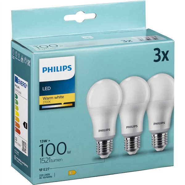 Philips LED lampadina E27 Kit 3pz 100W 2700K
