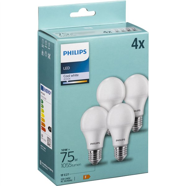 Philips LED lampada E27 4pz kit 75W 4000K