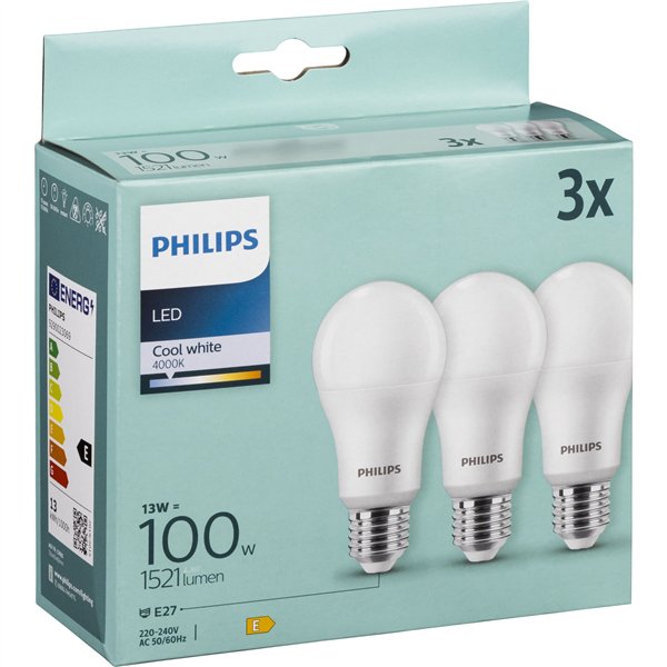 Philips LED lampadina E27 kit 3pz  100W 4000K