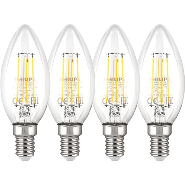 Philips LED lampadina E14 set 4p 40W 2700K Filament candela