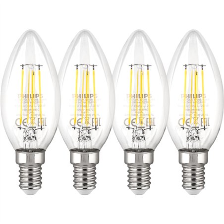 Philips LED lampadina E14 set 4p 40W 2700K Filament candela