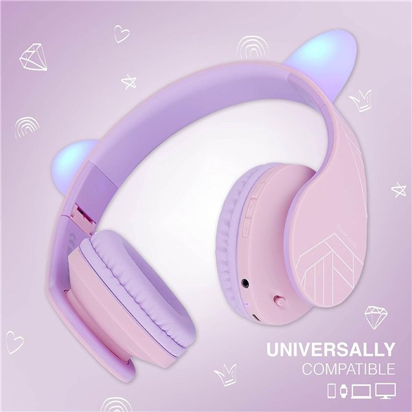 PowerLocus P2 Kids cuffie per bambini lilla/rosa con orecchie
