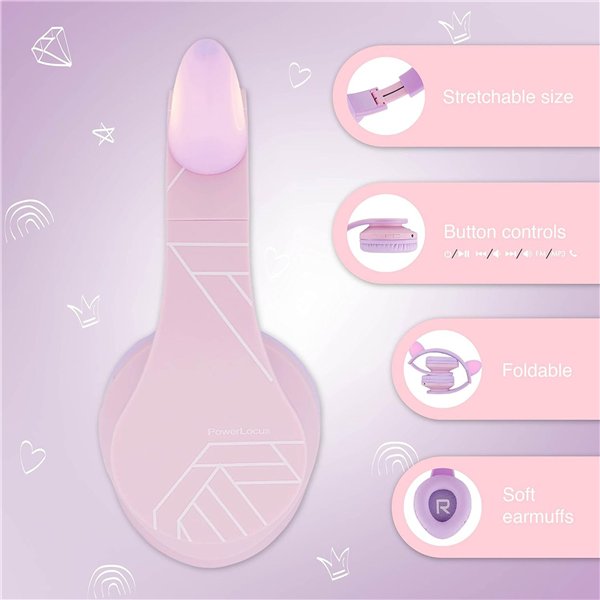 PowerLocus P2 Kids cuffie per bambini lilla/rosa con orecchie