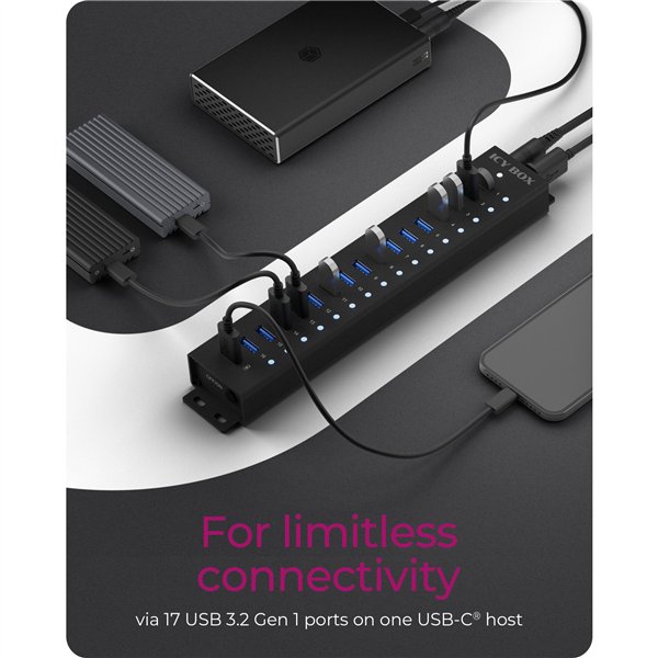 ICY BOX IB-HUB1717-U3 16+1 port USB Hub