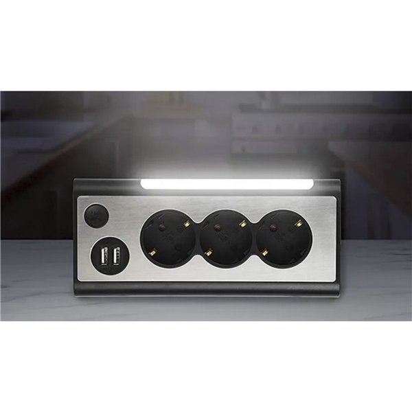 REV LIGHT SOCKET 3-fold Presa multipla + 2x USB
