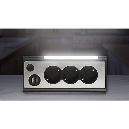REV LIGHT SOCKET 3-fold Presa multipla + 2x USB