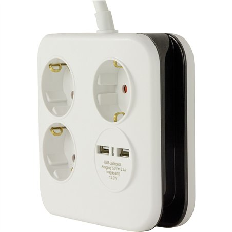 REV PowerQuad 3-fold Presa multipla + 2x USB bian.