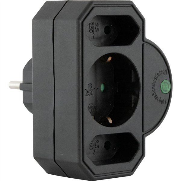 REV Steckdosenadapter 3-fach mit Überspannungsschutz, schwarz