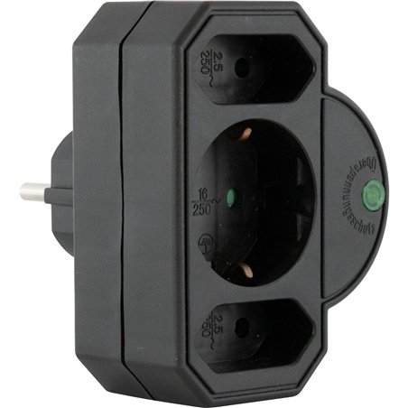 REV Steckdosenadapter 3-fach mit Überspannungsschutz, schwarz