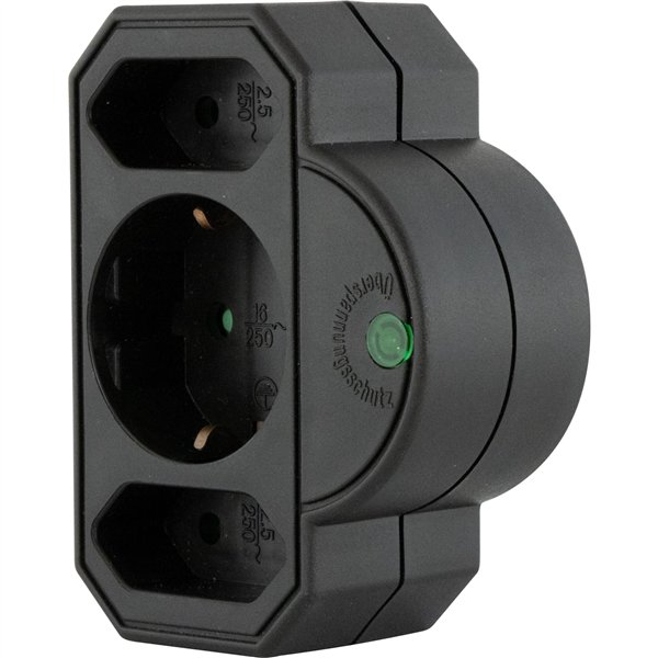 REV Steckdosenadapter 3-fach mit Überspannungsschutz, schwarz
