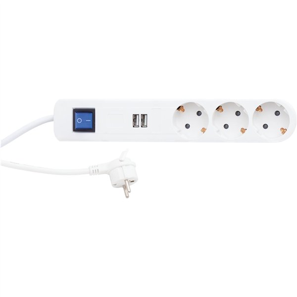 REV presa multipla ICE 3 prese USB e interr. 1,4m bianco