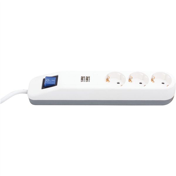 REV presa multipla ICE 3 prese USB e interr. 1,4m bianco