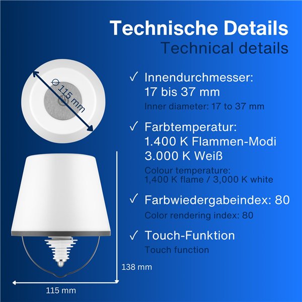 REV LED lampada bottiglia con b. Lamprusco Flame bianco/caldo