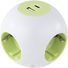 REV PowerGlobe Steckdosenwürfel 4-fach USB weiß-gr.1,4m015408112