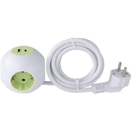 REV PowerGlobe Steckdosenwürfel 4-fach USB weiß-gr.1,4m015408112