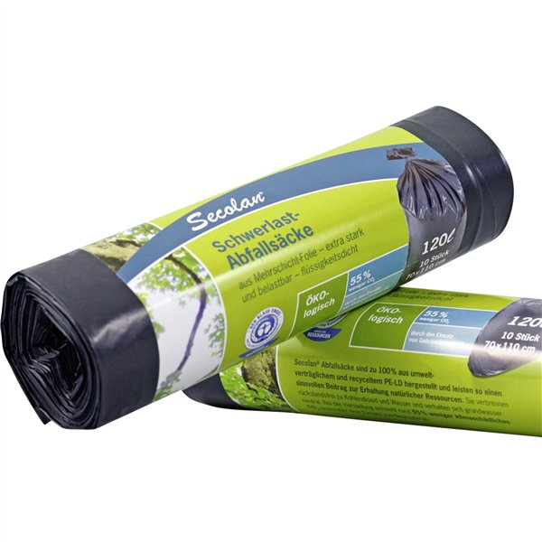 1x10 Secolan Heavy Duty Garbage Bags 120 l grigio/nero