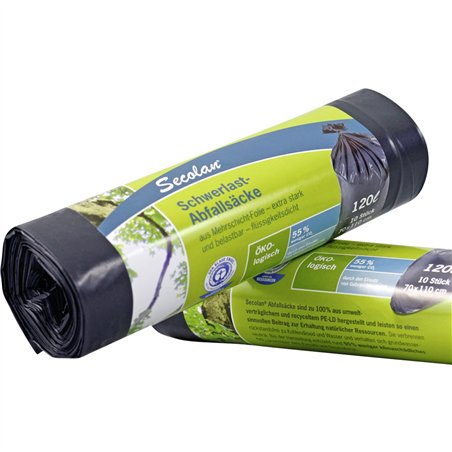 1x10 Secolan Heavy Duty Garbage Bags 120 l grigio/nero
