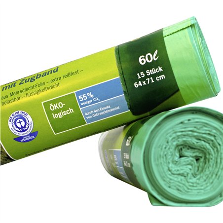1x15 Secolan Garbage Bags with drawstring 60 l verde