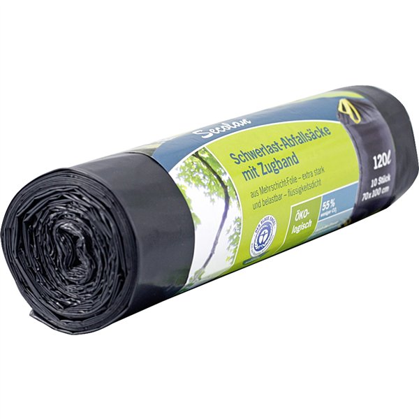 1x10 Secolan Duty Heavy Garbage Bags drawstring 120 l grigio/sw