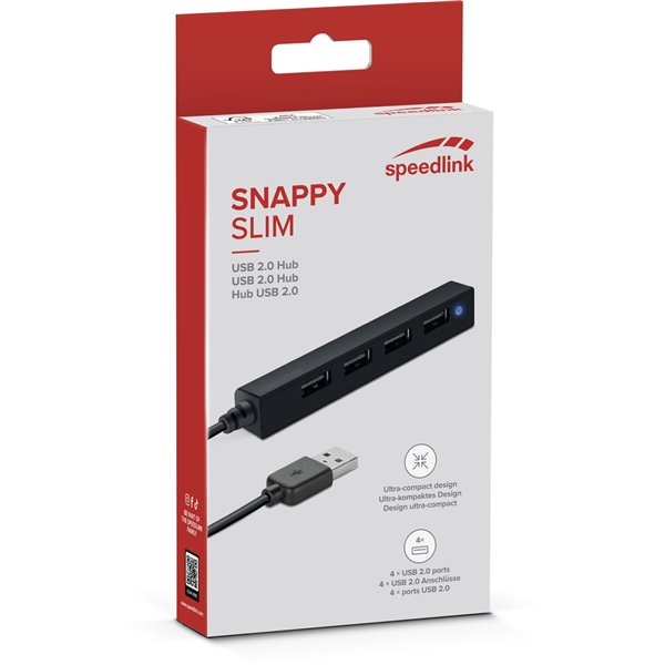 Speedlink SNAPPY SLIM USB Hub 4-Port, USB 2.0, Passive, black