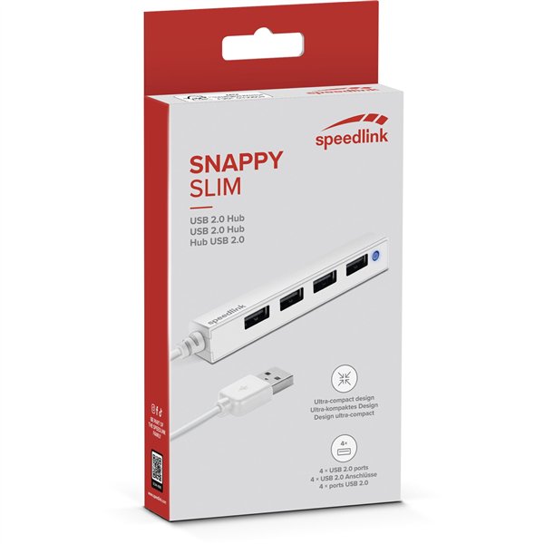 Speedlink SNAPPY SLIM USB Hub 4-Port, USB 2.0, Passive, white