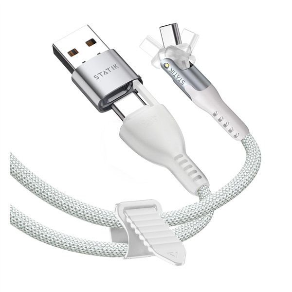 STATIK PowerPivot Pro rotating 2-in-1 USB-C Cable White 2m