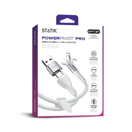 STATIK PowerPivot Pro rotating 2-in-1 USB-C Cable White 2m