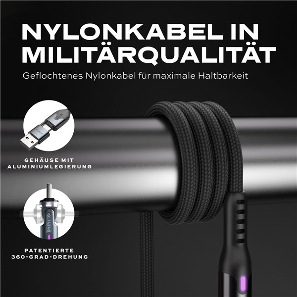 STATIK PowerPivot Pro braided rotating USB-C Cable Black 1m
