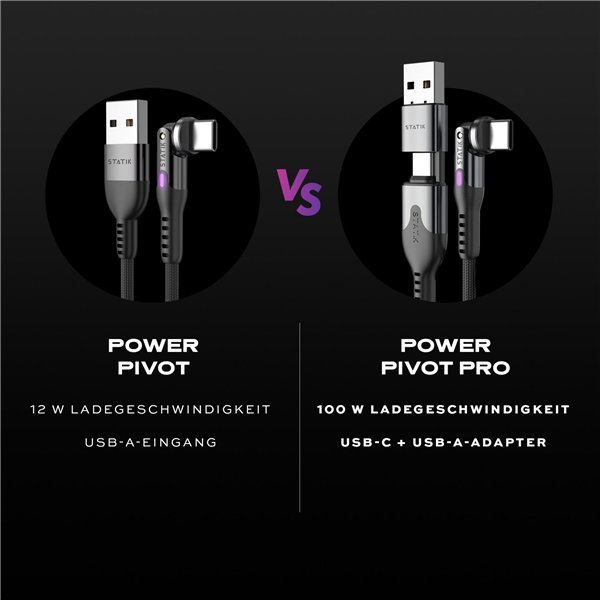 STATIK PowerPivot Pro braided rotating USB-C Cable Black 1m
