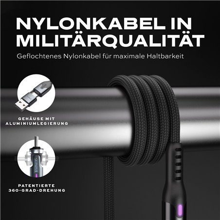 STATIK PowerPivot Pro braided rotating USB-C Cable Black 3m