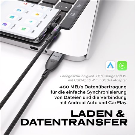 STATIK PowerPivot Pro braided rotating USB-C Cable Black 3m