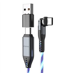 STATIK PowerPivot Pro rotating 2-in-1 USB-C Cable Blue Glow 2m 2