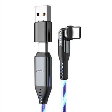 STATIK PowerPivot Pro rotating 2-in-1 USB-C Cable Blue Glow 2m