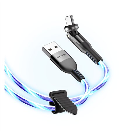 STATIK PowerPivot Pro rotating 2-in-1 USB-C Cable Blue Glow 2m