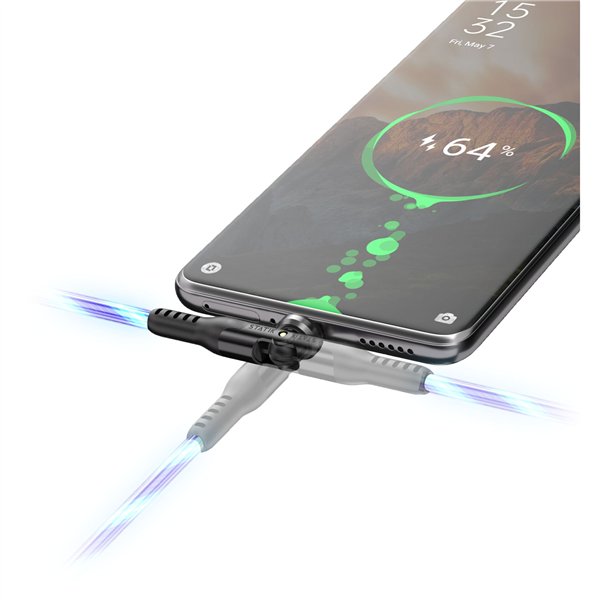 STATIK PowerPivot Pro rotating 2-in-1 USB-C Cable Blue Glow 2m