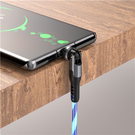 STATIK PowerPivot Pro rotating 2-in-1 USB-C Cable Blue Glow 2m