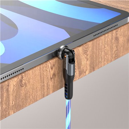 STATIK PowerPivot Pro rotating 2-in-1 USB-C Cable Blue Glow 2m