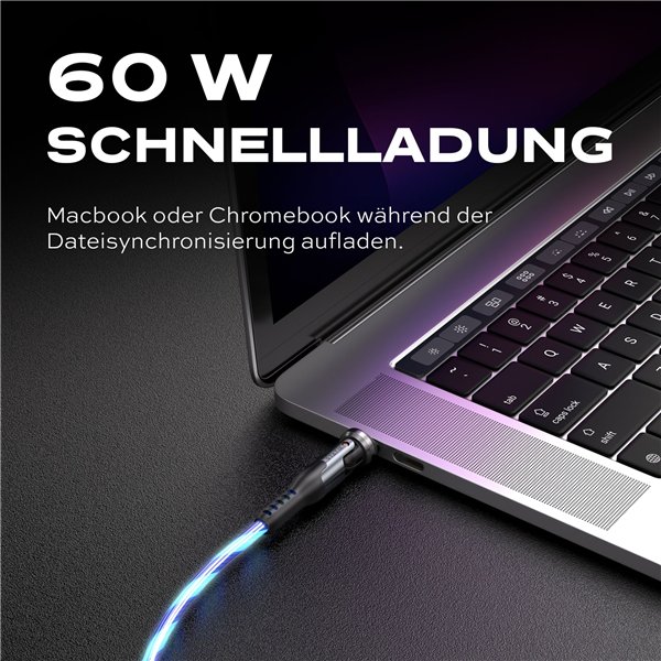 STATIK PowerPivot Pro rotating 2-in-1 USB-C Cable Blue Glow 2m